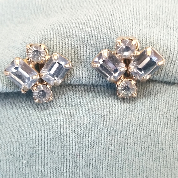 Vtg blue topaz rhinestone earrings - Picture 2 of 6